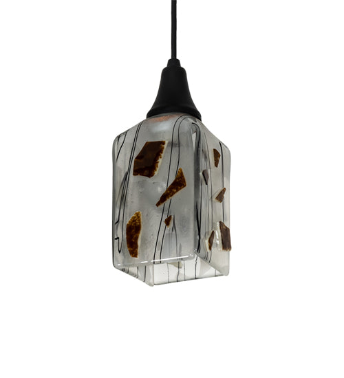 Meyda Lighting Metro Fusion 6" Textured Black Mini Pendant Light With White & Brown Shade Glass