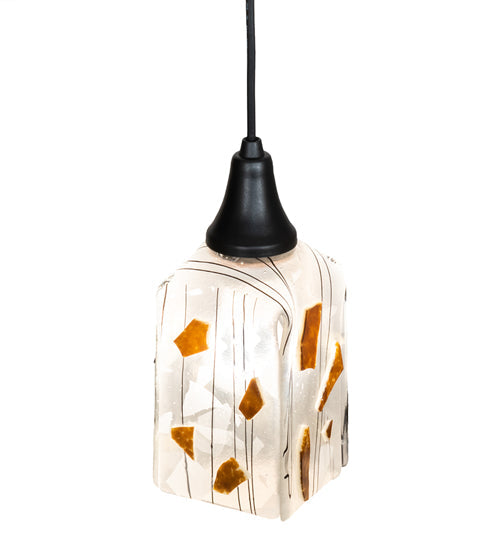 Meyda Lighting Metro Fusion 6" Textured Black Mini Pendant Light With White & Brown Shade Glass