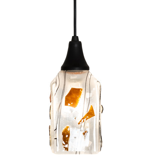 Meyda Lighting Metro Fusion 6" Textured Black Mini Pendant Light With White & Brown Shade Glass