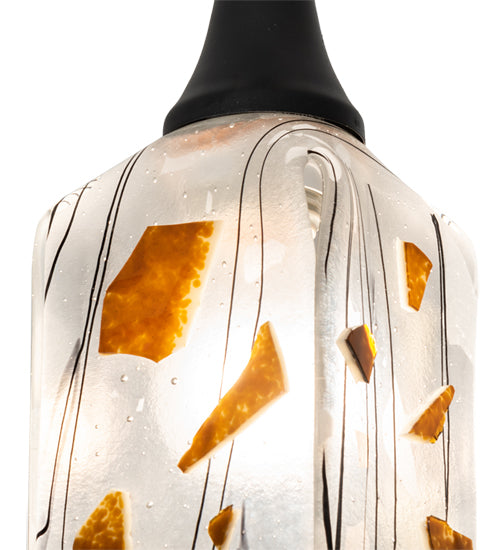 Meyda Lighting Metro Fusion 6" Textured Black Mini Pendant Light With White & Brown Shade Glass