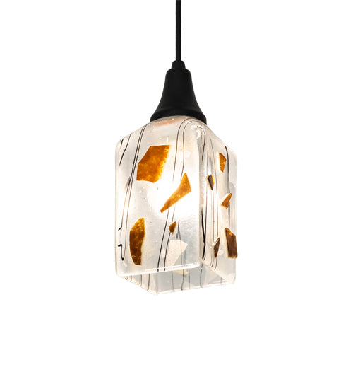 Meyda Lighting Metro Fusion 6" Textured Black Mini Pendant Light With White & Brown Shade Glass