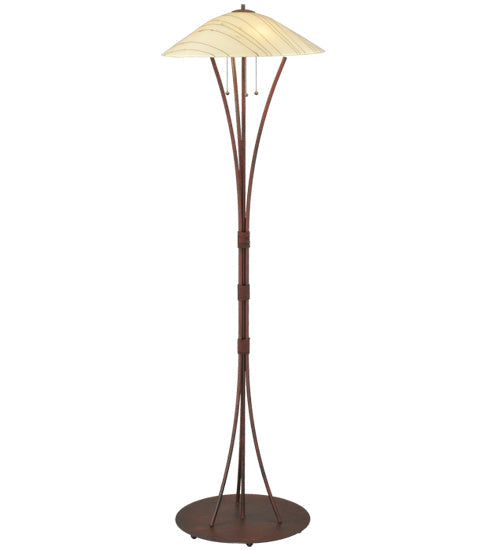 Meyda Lighting Metro Fusion 65" 3-Light Rust Nail Floor Lamp With Sunset Beige Art Shade Glass