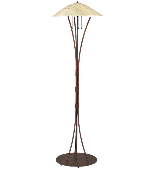 Meyda Lighting Metro Fusion 65" 3-Light Rust Nail Floor Lamp With Sunset Beige Art Shade Glass