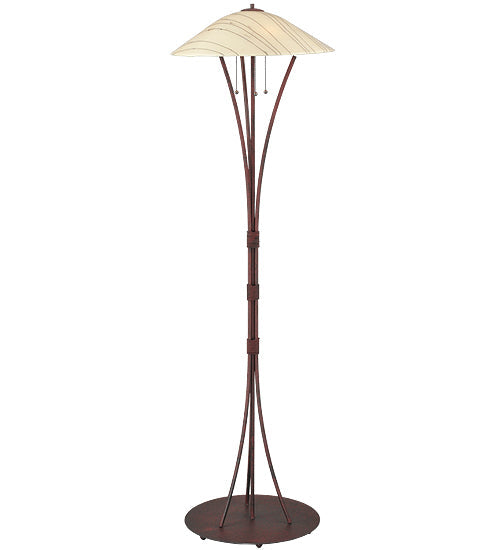 Meyda Lighting Metro Fusion 65" 3-Light Rust Nail Floor Lamp With Sunset Beige Art Shade Glass