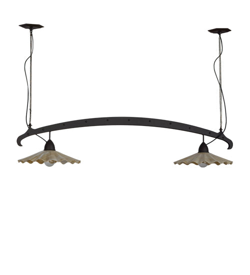 Meyda Lighting Metro Fusion 66" 2-Light Oil Rubbed Bronze Galatia Island Pendant Light With Beige Art Shade Glass
