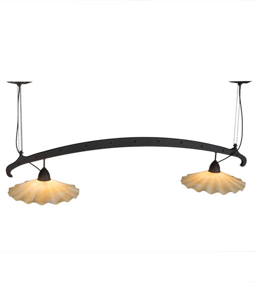 Meyda Lighting Metro Fusion 66" 2-Light Oil Rubbed Bronze Galatia Island Pendant Light With Beige Art Shade Glass