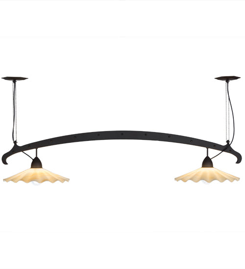 Meyda Lighting Metro Fusion 66" 2-Light Oil Rubbed Bronze Galatia Island Pendant Light With Beige Art Shade Glass