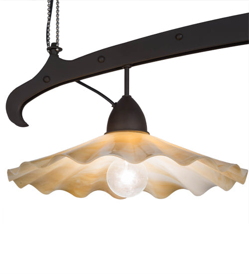 Meyda Lighting Metro Fusion 66" 2-Light Oil Rubbed Bronze Galatia Island Pendant Light With Beige Art Shade Glass