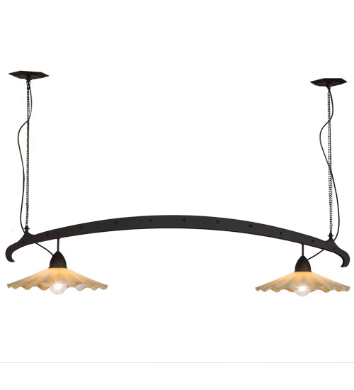 Meyda Lighting Metro Fusion 66" 2-Light Oil Rubbed Bronze Galatia Island Pendant Light With Beige Art Shade Glass
