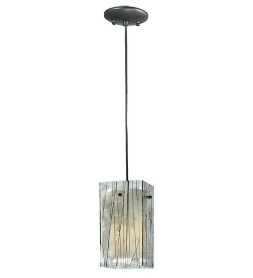 Meyda Lighting Metro Fusion 7" Black Branches Mini Pendant Light With White Quadrato Shade Glass
