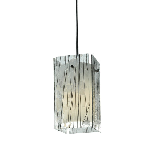 Meyda Lighting Metro Fusion 7" Black Branches Mini Pendant Light With White Quadrato Shade Glass