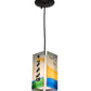 Meyda Lighting Metro Fusion 7" Black Lighthouse Quadrato Mini Pendant Light With Multi-Colored Shade Glass