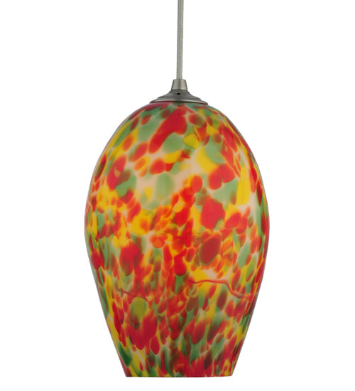 Meyda Lighting Metro Fusion 7" Pewter Popeye Pendant Light With Multi-Colored Shade Glass