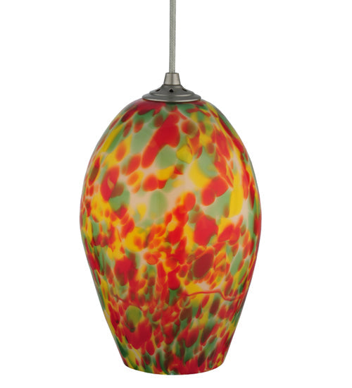 Meyda Lighting Metro Fusion 7" Pewter Popeye Pendant Light With Multi-Colored Shade Glass