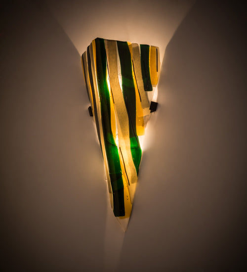 Meyda Lighting Metro Fusion 8" 2-Light Black Fettuccine Wall Sconce With Multi-Colored Shade Glass