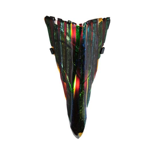 Meyda Lighting Metro Fusion 8" 2-Light Textured Black Penna Di Pavone Wall Sconce With Multi-Colored Shade Glass
