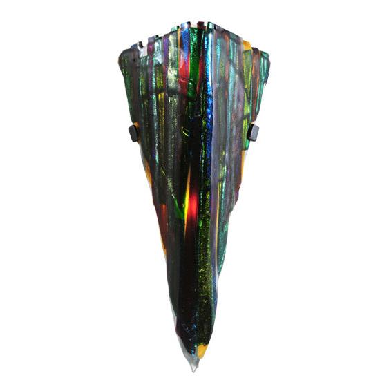 Meyda Lighting Metro Fusion 8" 2-Light Textured Black Penna Di Pavone Wall Sconce With Multi-Colored Shade Glass