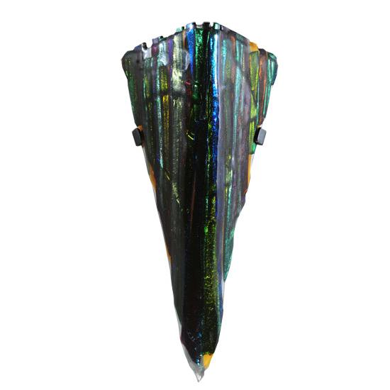 Meyda Lighting Metro Fusion 8" 2-Light Textured Black Penna Di Pavone Wall Sconce With Multi-Colored Shade Glass
