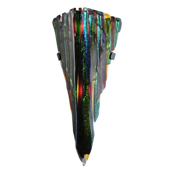 Meyda Lighting Metro Fusion 8" 2-Light Textured Black Penna Di Pavone Wall Sconce With Multi-Colored Shade Glass
