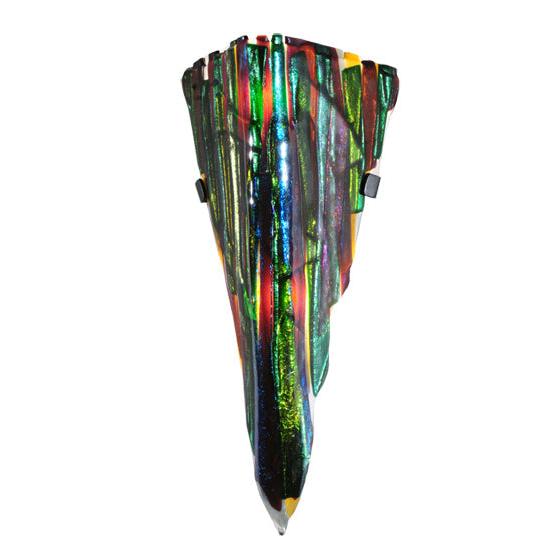 Meyda Lighting Metro Fusion 8" 2-Light Textured Black Penna Di Pavone Wall Sconce With Multi-Colored Shade Glass