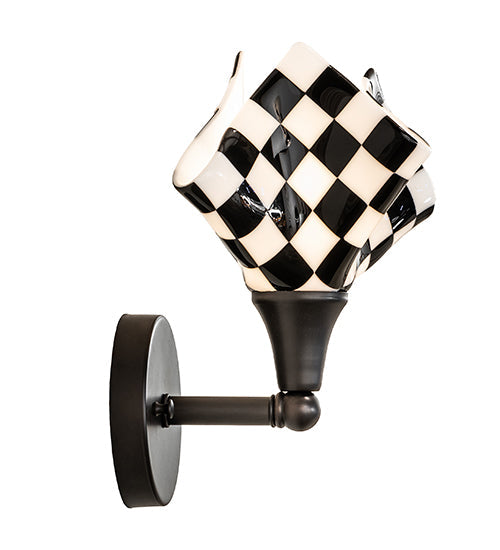 Meyda Lighting Metro Fusion 8" Nickel Handkerchief Grand Prix Wall Sconce With Black & White Shade Glass