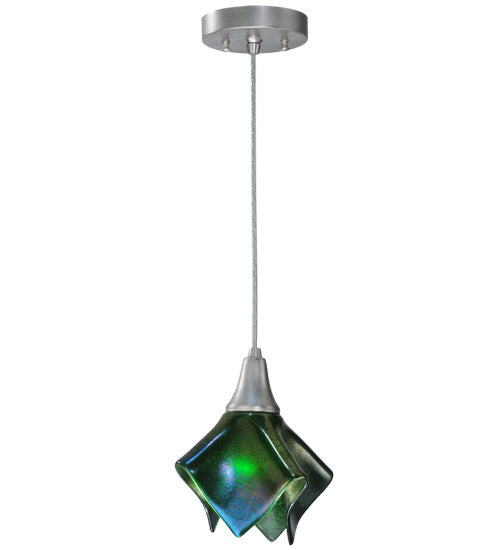 Meyda Lighting Metro Fusion 8" Nickel Handkerchief Mini Pendant Light With Aventurine Green Shade Glass