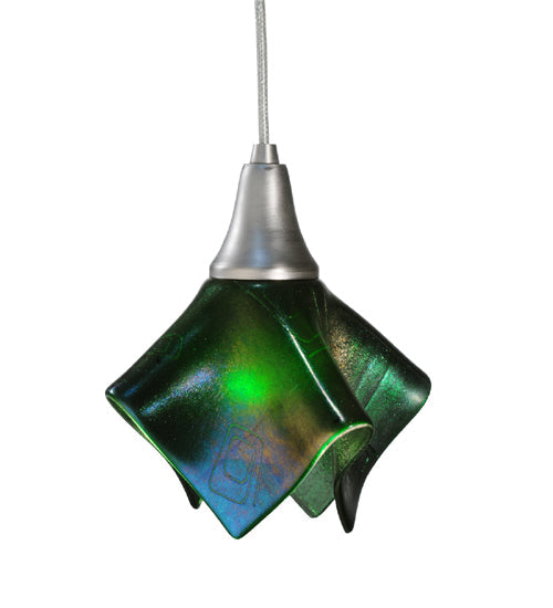 Meyda Lighting Metro Fusion 8" Nickel Handkerchief Mini Pendant Light With Aventurine Green Shade Glass