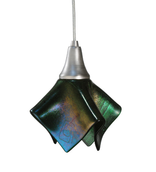 Meyda Lighting Metro Fusion 8" Nickel Handkerchief Mini Pendant Light With Aventurine Green Shade Glass