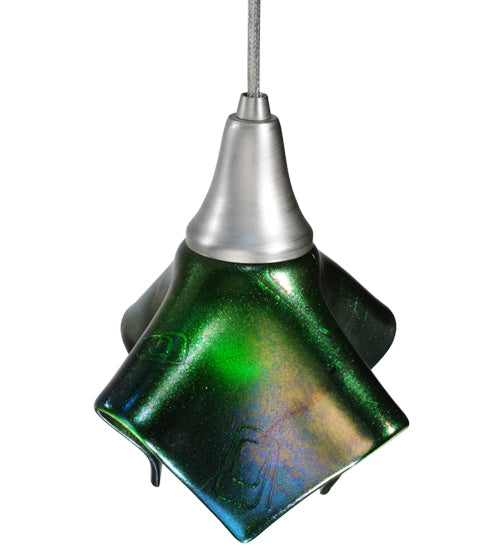 Meyda Lighting Metro Fusion 8" Nickel Handkerchief Mini Pendant Light With Aventurine Green Shade Glass