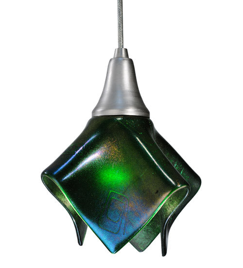 Meyda Lighting Metro Fusion 8" Nickel Handkerchief Mini Pendant Light With Aventurine Green Shade Glass