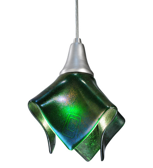 Meyda Lighting Metro Fusion 8" Nickel Handkerchief Mini Pendant Light With Aventurine Green Shade Glass