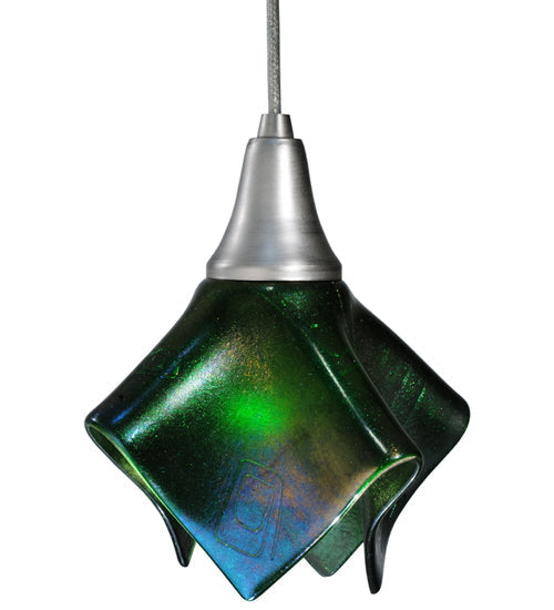Meyda Lighting Metro Fusion 8" Nickel Handkerchief Mini Pendant Light With Aventurine Green Shade Glass