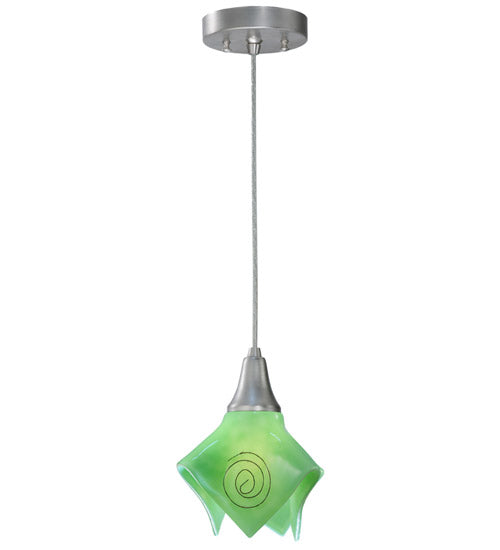 Meyda Lighting Metro Fusion 8" Nickel Handkerchief Mini Pendant Light With Fiddleheads Mint Green Shade Glass