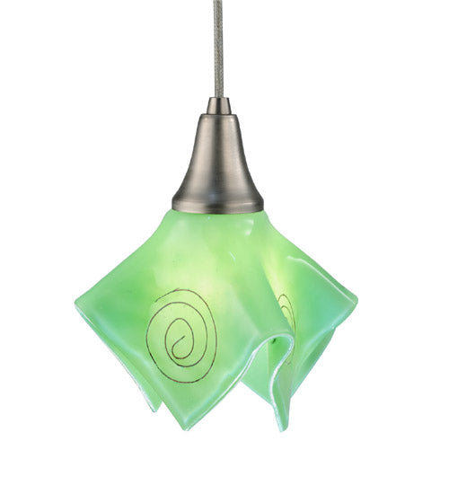 Meyda Lighting Metro Fusion 8" Nickel Handkerchief Mini Pendant Light With Fiddleheads Mint Green Shade Glass