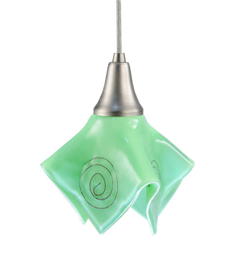 Meyda Lighting Metro Fusion 8" Nickel Handkerchief Mini Pendant Light With Fiddleheads Mint Green Shade Glass