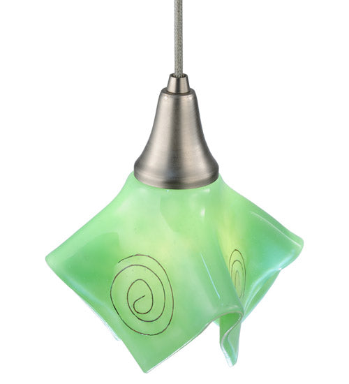 Meyda Lighting Metro Fusion 8" Nickel Handkerchief Mini Pendant Light With Fiddleheads Mint Green Shade Glass