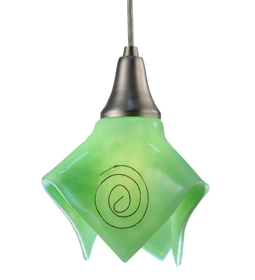 Meyda Lighting Metro Fusion 8" Nickel Handkerchief Mini Pendant Light With Fiddleheads Mint Green Shade Glass