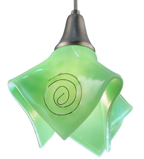 Meyda Lighting Metro Fusion 8" Nickel Handkerchief Mini Pendant Light With Fiddleheads Mint Green Shade Glass