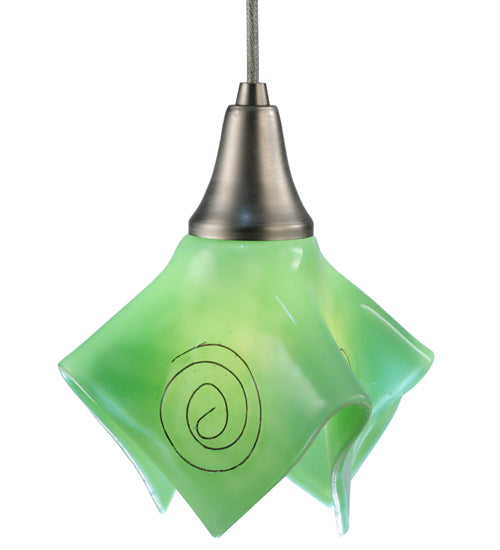 Meyda Lighting Metro Fusion 8" Nickel Handkerchief Mini Pendant Light With Fiddleheads Mint Green Shade Glass