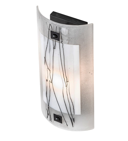 Meyda Lighting Metro Fusion 8" Solar Black Twigs Wall Sconce With Clear Fused White & Black Shade Glass