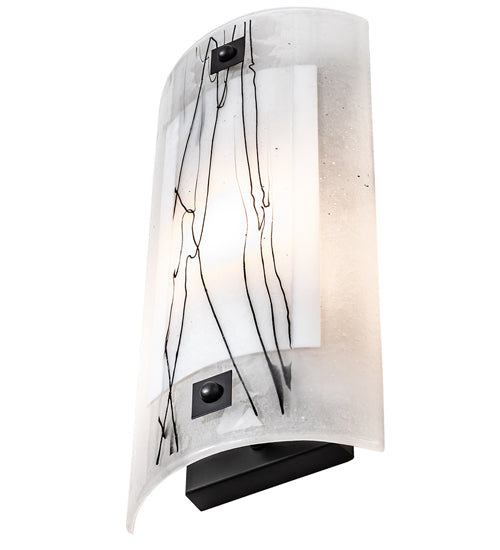 Meyda Lighting Metro Fusion 8" Solar Black Twigs Wall Sconce With Clear Fused White & Black Shade Glass