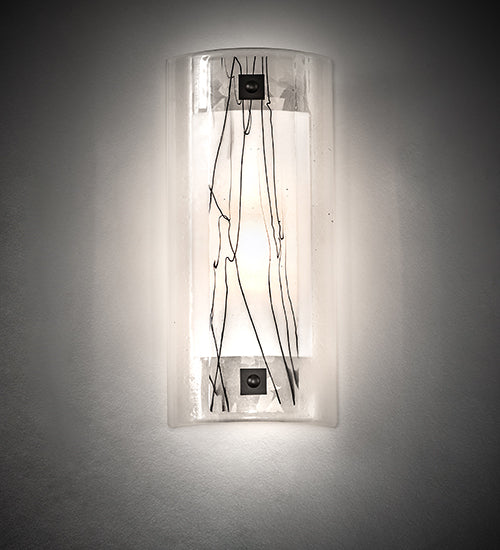 Meyda Lighting Metro Fusion 8" Solar Black Twigs Wall Sconce With Clear Fused White & Black Shade Glass