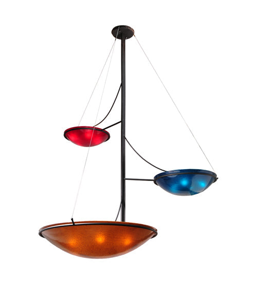 Meyda Lighting Metro Fusion 86" 14-Light 3-Arm Solar Black The Third Demension Chandelier With Multi-Colored Shade Glass