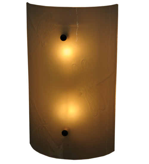 Meyda Lighting Metro Fusion 9" 2-Light Nickel Dragonfly Wall Sconce With White Frosted Shade Glass