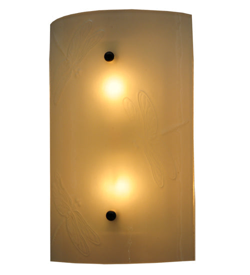 Meyda Lighting Metro Fusion 9" 2-Light Nickel Dragonfly Wall Sconce With White Frosted Shade Glass