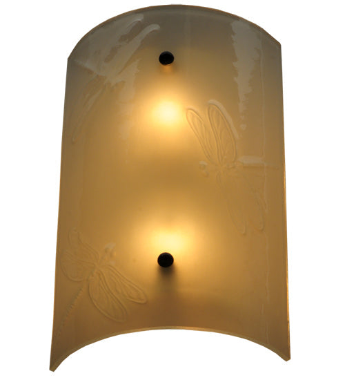 Meyda Lighting Metro Fusion 9" 2-Light Nickel Dragonfly Wall Sconce With White Frosted Shade Glass