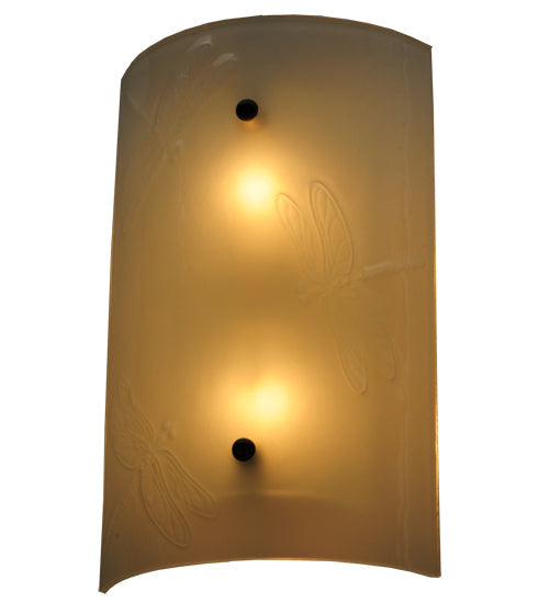 Meyda Lighting Metro Fusion 9" 2-Light Nickel Dragonfly Wall Sconce With White Frosted Shade Glass