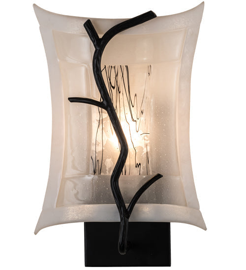 Meyda Lighting Metro Fusion 9" Black Twigs Wall Sconce With White Shade Glass
