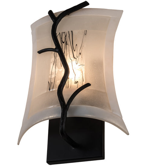 Meyda Lighting Metro Fusion 9" Black Twigs Wall Sconce With White Shade Glass
