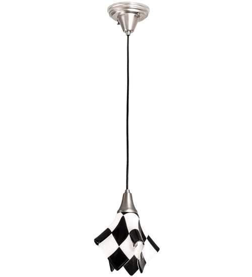 Meyda Lighting Metro Fusion 9" Brushed Nickel Handkerchief Grand Prix Mini Pendant Light With Black & White Shade Glass